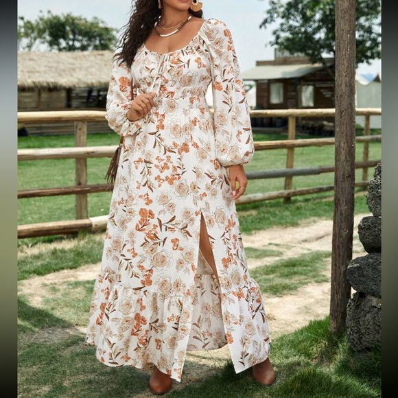 Boho floral print lantern sleeve dress - Picture 4 of 12